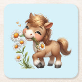 キュートポニー食べデイジー スクエアペーパーコースター (正面)
