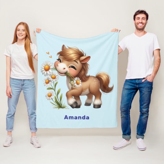 キュートポニー食べデイジー フリースブランケット (インサイチュ)