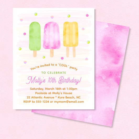 キュートポプシクルズガールサマー誕生日招待状