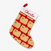 キュートポメラニア犬ドッグパターンポミーホリデークリスマス スモールクリスマスストッキング (正面 (吊り時))