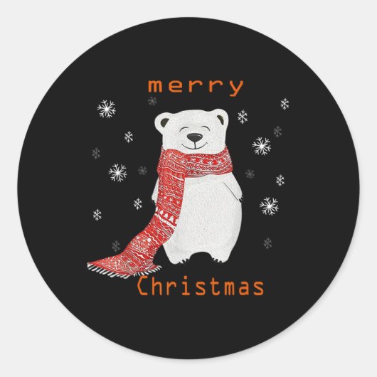 キュートポーラベアスカーフメリークリスマスクリスマスホリデー ラウンドシール (正面)