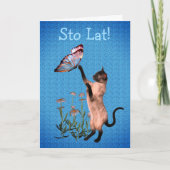 キュートポーランド誕生日キャットバタフライ カード (正面)