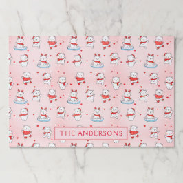 キュートポーラーベアークリスマスピンク紙ランチョンマット ペーパーパッド