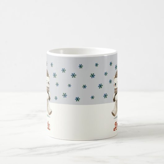 キュートポーラーベアースノーフレークスケッチ名クリスマス コーヒーマグカップ (中央)