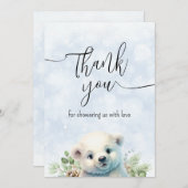 キュートポーラーベアーブルーウィンタースノーサンキューカード サンキューカード (正面/裏面)