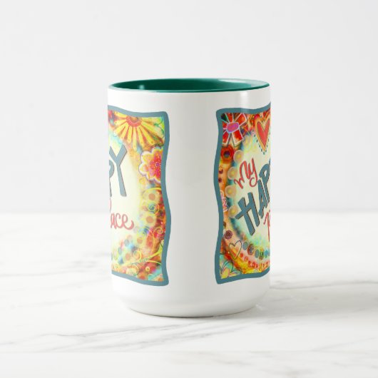 キュートマイハッピープレイス引用文おもしろいインスピレーション マグカップ (中央)