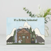 キュートマウンテンキャビンとベア誕生日招待状 招待状 (スタンド正面)