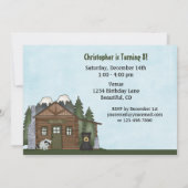 キュートマウンテンキャビンとベア誕生日招待状 招待状 (裏面)