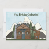 キュートマウンテンキャビン&ムース誕生日招待状 招待状 (正面)
