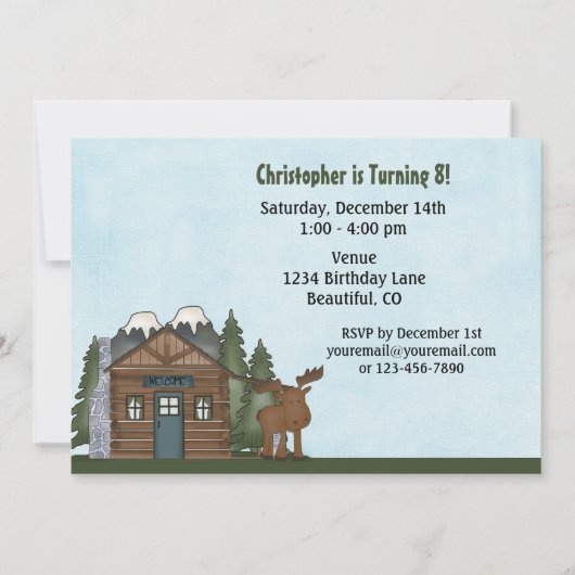 キュートマウンテンキャビン&ムース誕生日招待状 招待状 (裏面)