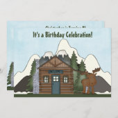 キュートマウンテンキャビン&ムース誕生日招待状 招待状 (正面/裏面)