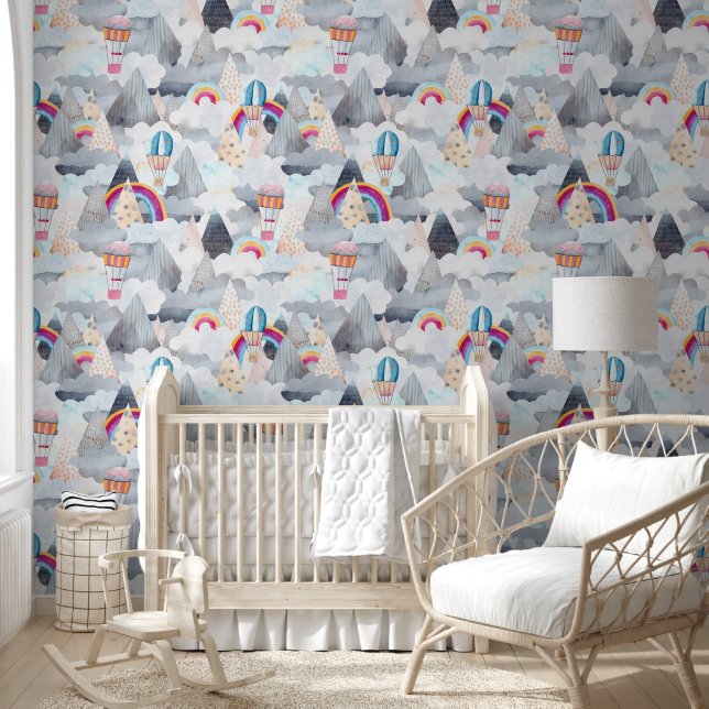 キュートマウンテンランドスケープホットエアバルーン子供部屋 壁紙 (キッズ)