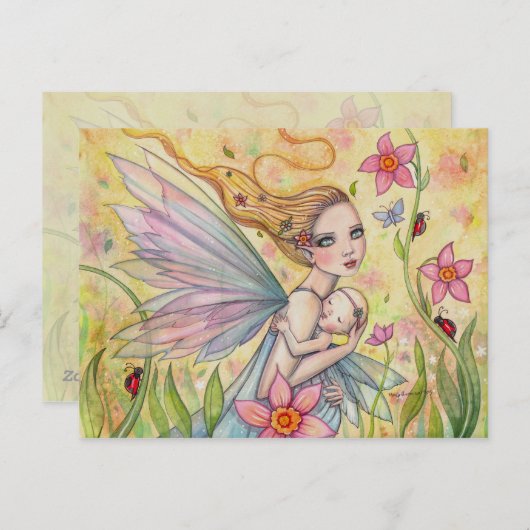 キュートマザーとベビーフェアリーファンタジーイラストレーション ポストカード (正面/裏面)