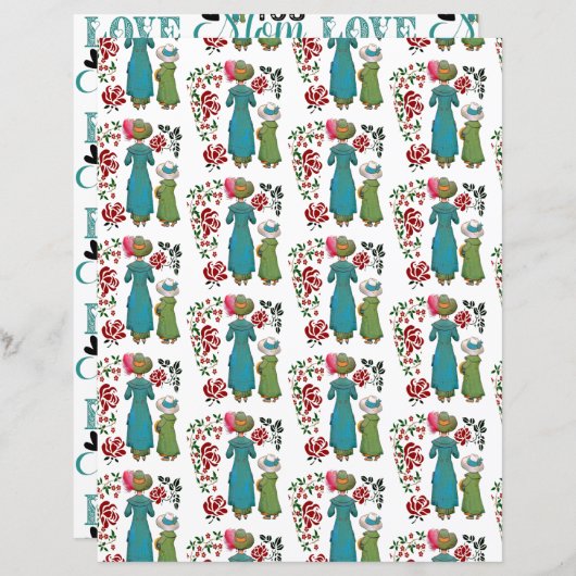 キュートマザーズデイフローラレッドローゼスクラップブック紙 (正面/裏面)