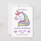 キュートマジカルカラフルユニコーン誕生日 招待状 (正面)