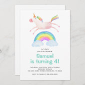 キュートマジカルユニコーンレインボー誕生日 招待状 (正面/裏面)