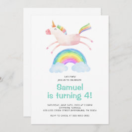 キュートマジカルユニコーンレインボー誕生日 招待状