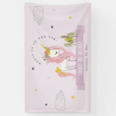 キュートマジカルユニコーン薄紫パープル子供の誕生日 横断幕 (縦)