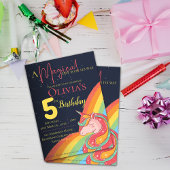 キュートマジカルレインボーユニコーンスパークル誕生日 招待状