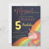 キュートマジカルレインボーユニコーンスパークル誕生日 招待状 (正面)
