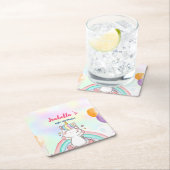 キュートマジカルレインボーユニコーンハッピーバースデーパーティー スクエアペーパーコースター (インサイチュ)