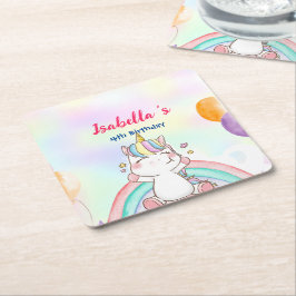 キュートマジカルレインボーユニコーンハッピーバースデーパーティー スクエアペーパーコースター
