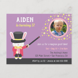 キュートマジシャンラビットフォト子供の誕生日パーティー 招待状