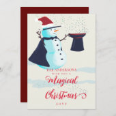 キュートマジシャン雪だるまサンタハットマジカルクリスマス シーズンカード (正面/裏面)