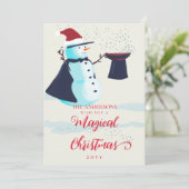 キュートマジシャン雪だるまサンタハットマジカルクリスマス シーズンカード (スタンド正面)