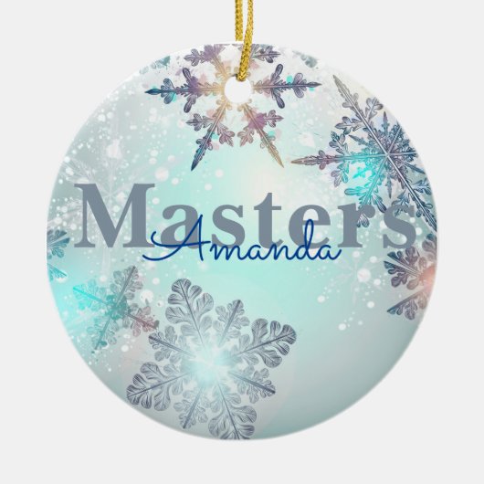 キュートマスターズパーソナライズされた卒業名ブルー セラミックオーナメント (正面)