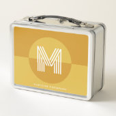 キュートマスタードイエロージオメトリックモノグラモダンム メタルランチボックス (裏面)