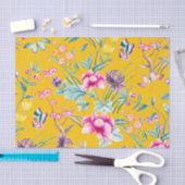 キュートマスタードイエローフローラ&蝶パターン 薄葉紙 (クラフト)