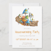 キュートマッシュルームヴィレッジイラストレーション引っ越し祝いパーティー 招待状 (正面)