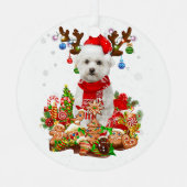 キュートマルチーズトナディアクリスマス照明サンタクマ メタルオーナメント (正面)
