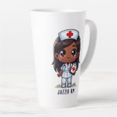 キュートマンガブラックナースブルネットブラウンアイズカスタム カフェラテマグ (右アングル)