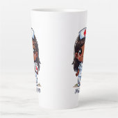 キュートマンガブラックナースブルネットブラウンアイズカスタム カフェラテマグ (正面)