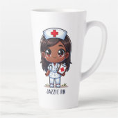 キュートマンガブラックナースブルネットブラウンアイズカスタム カフェラテマグ (右)