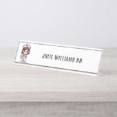 キュートマンガブルネットナース パーソナライズされた デスクネームプレート (正面)