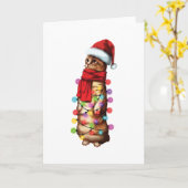 キュートマンチキン猫好きおもしろいクリスマスホリデーギフト カード (黄色い花)