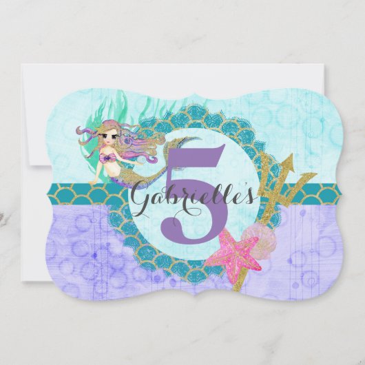 キュートマーメイドアクア小さな女の子誕生日招待状 招待状 (正面)