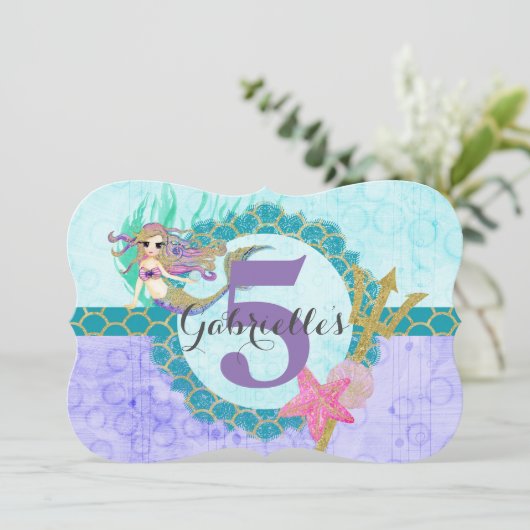 キュートマーメイドアクア小さな女の子誕生日招待状 招待状 (スタンド正面)