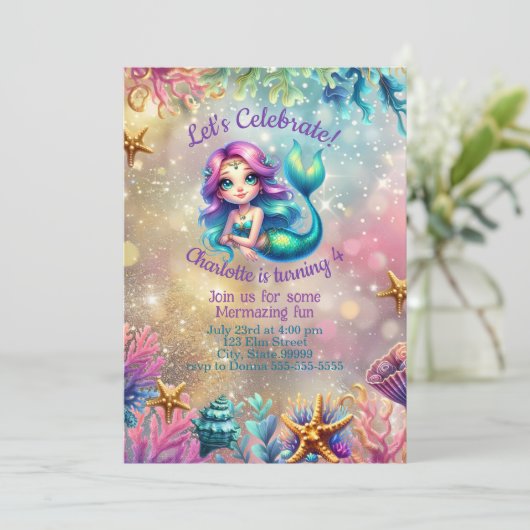 キュートマーメイドアンダーザシー誕生日招待状 招待状 (スタンド正面)