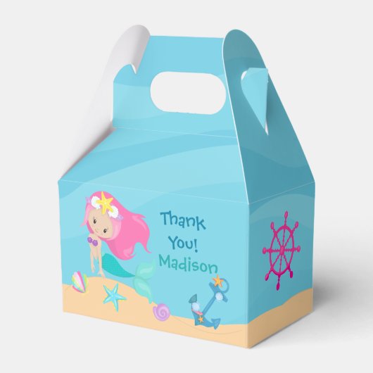 キュートマーメイドガールビーチカスタム子供の誕生日パーティー フェイバーボックス (正面サイド)