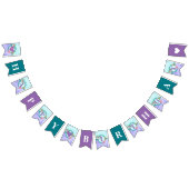 キュートマーメイドティール(緑がかった色)&パープルハッピーバースデー バンティングフラッグ (全)