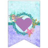 キュートマーメイドティール（緑がかった色）&パープルハッピーバースデー バンティングフラッグ (第1の旗)