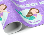 キュートマーメイドパープルグリッターパーソナライズされた誕生日 ラッピングペーパー (ロールコーナー)