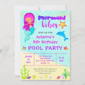 キュートマーメイドビベス誕生日プールパーティー 招待状 (正面)