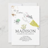 キュートマーメイドユニコーンフェイク金ゴールド誕生日招待状 招待状 (正面)