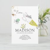 キュートマーメイドユニコーンフェイク金ゴールド誕生日招待状 招待状 (スタンド正面)