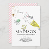 キュートマーメイドユニコーンフェイク金ゴールド誕生日招待状 招待状 (正面/裏面)